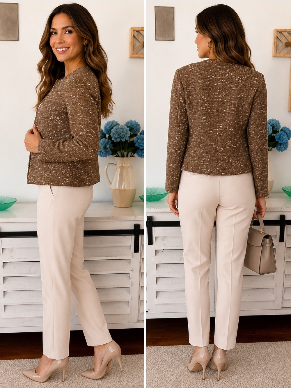 Ann Taylor Factory Brown Textured Open Front Jacket Blazer XS Career Office - Picture 3 of 13